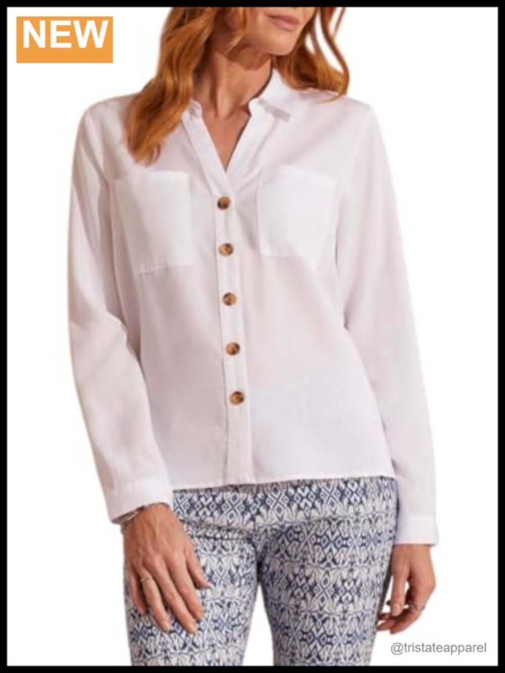 Tribal Legacy Long Sleeve Blouse Lyocell Patch Pockets Button-Up Shirt